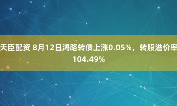 天臣配资 8月12日鸿路转债上涨0.05%，转股溢价率104.49%